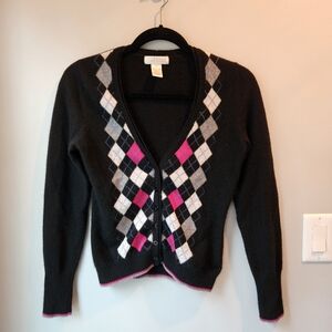 Kenar Cashmere Argyle Cardigan